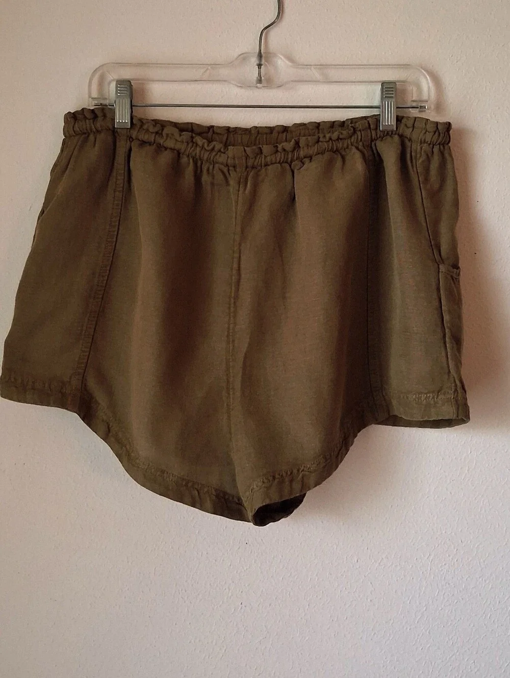 Free People Mirella Linen Blend Drawstring Shorts Size Medium Viper Olive Green